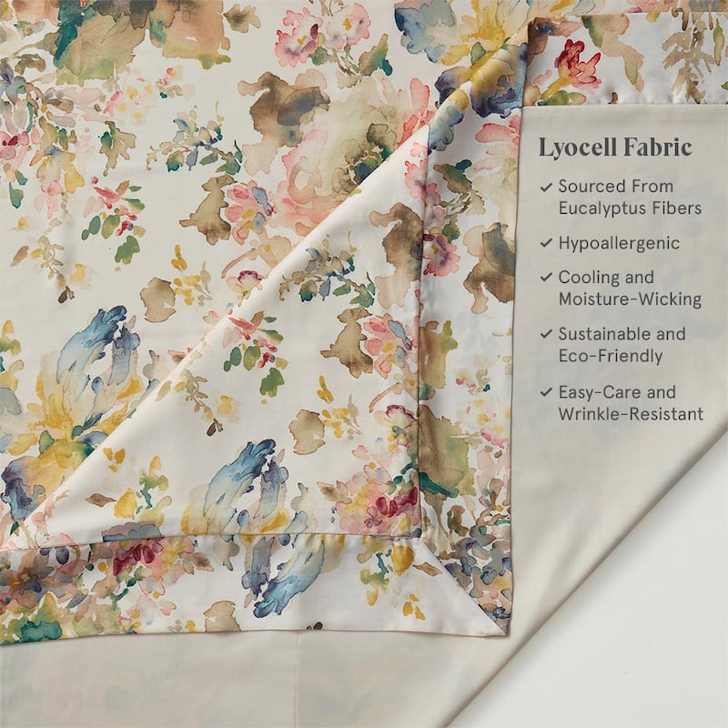 HiEnd Accents Jardin Lyocell Watercolor Floral Chic Casual 3 Piece Duvet Cover Set