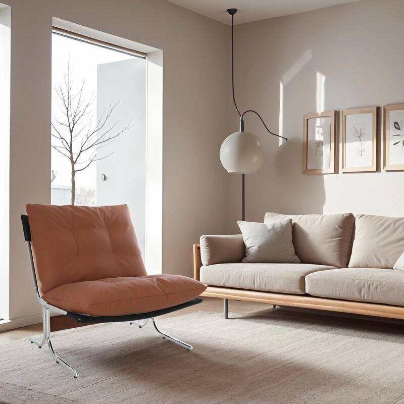 Modern Leather Accent Chair - High Back, Metal Legs