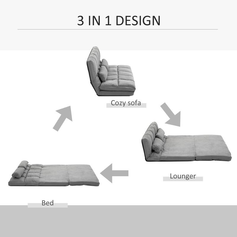 Light Gray Modern 51.3" Folding Upholstered Loveseat Chaise Lounges Chair with 2 Pillows and Adjustable Backrest
