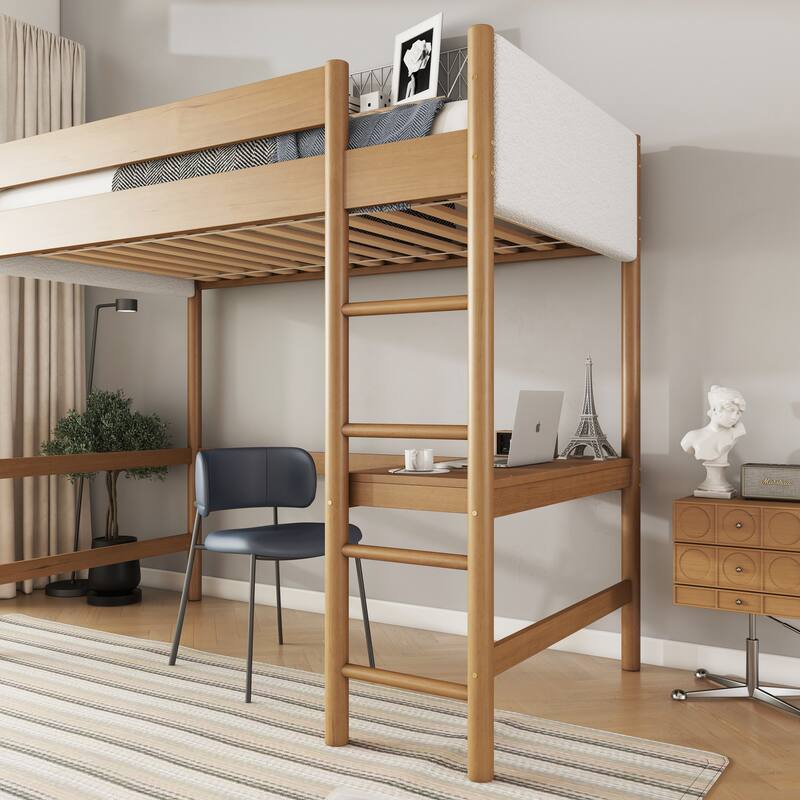 Twin Size Loft Bed Convertible Twin Over Twin Bunk Bed with Ladder, Safety Guardrails and Desk
