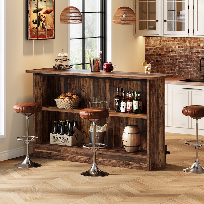 63-Inch Bar Table, 2-Tier Bar Cabinet Height Pub Table with Footrest - N/A