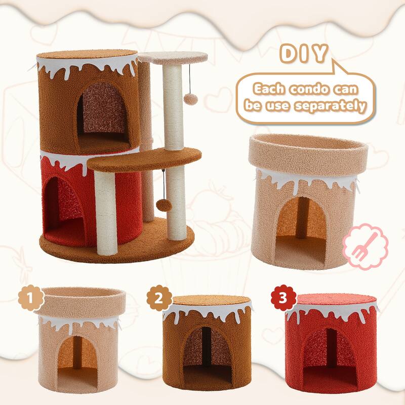 43" Cat Tree Cat Tower for Indoor Large Cats, Cat Bed House with 3 Large Condos and Sisal Scratching Posts for Kittens