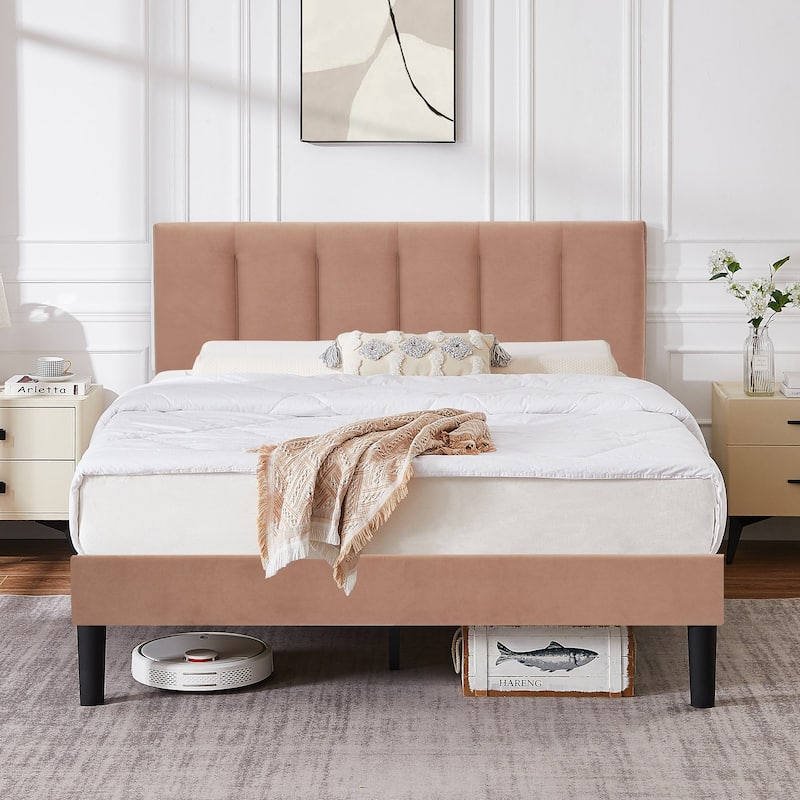 Javlergo Velvet Upholstered Platform Bed Frame with Adjustable Headboard