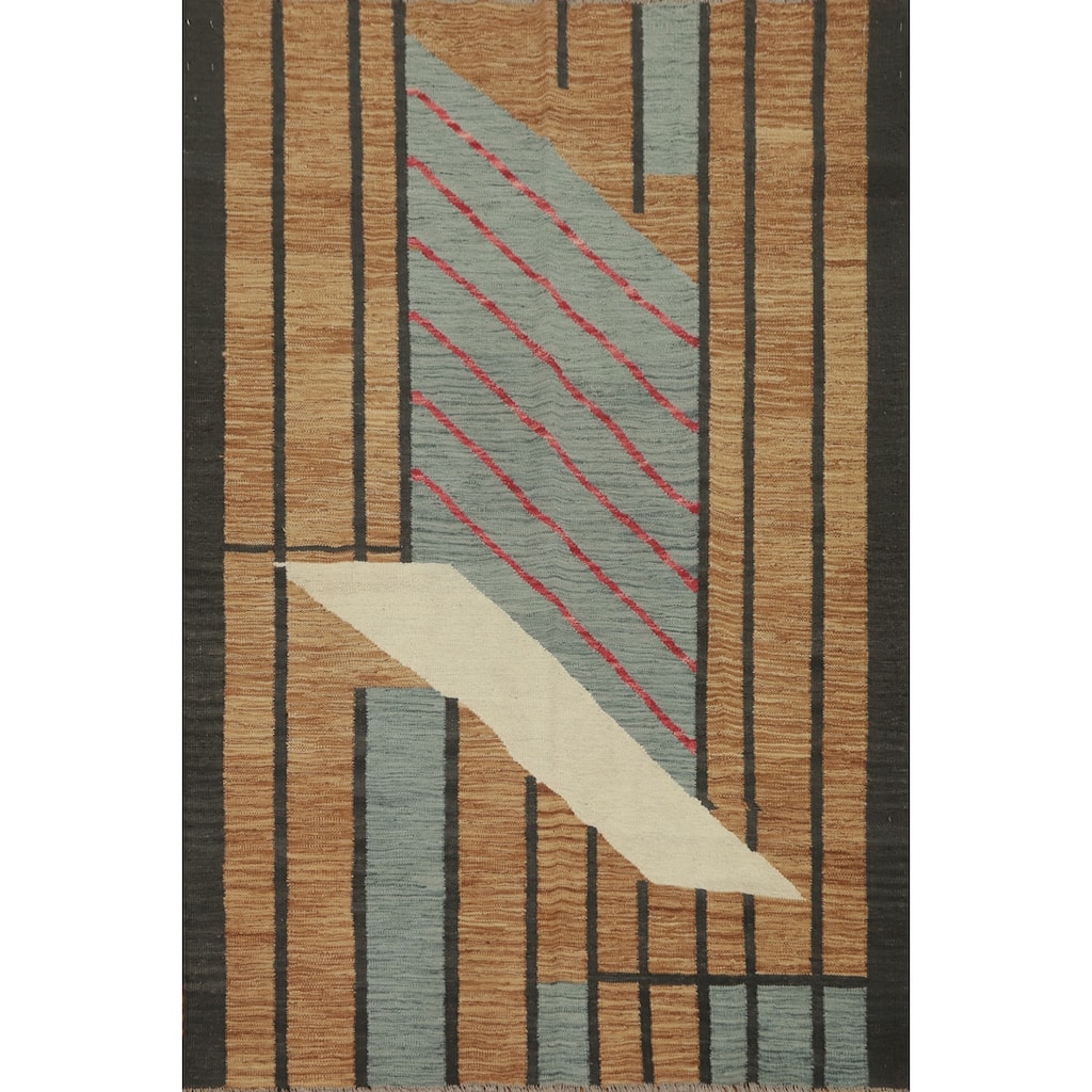 Hand Woven Oriental 100% Wool Carpet Southwestern Modern Brown Kilim Area Rug - 5' 11'' X 4' 4''