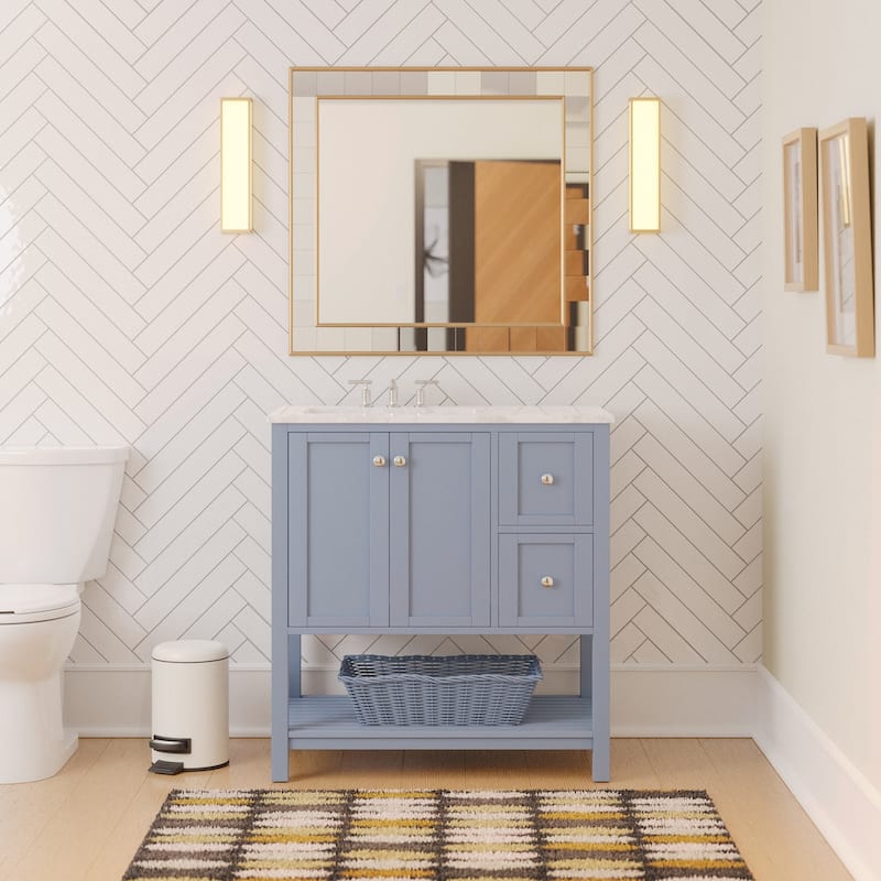 KitchenBathCollection Lakeshore 36" Bathroom Vanity with Engineered Carrara Top