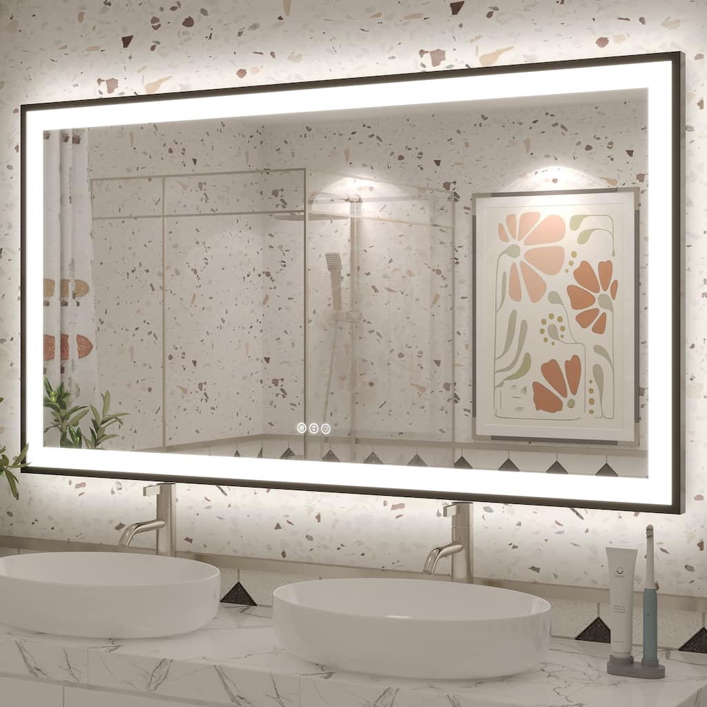 Extra Large Black Frame LED Bathroom Vanity Mirror with 3 Years Warranty and UL Certified