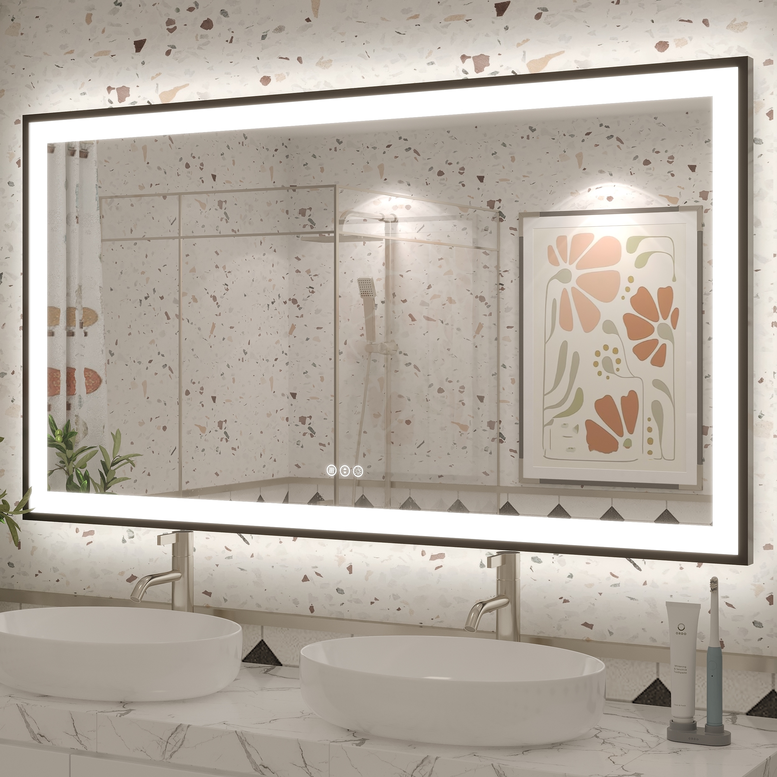 Extra Large Black Frame LED Bathroom Vanity Mirror with 3 Years Warranty and UL Certified