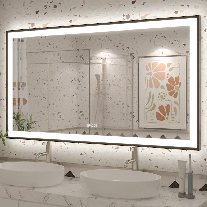Extra Large Black Frame LED Bathroom Vanity Mirror with 3 Years Warranty and UL Certified