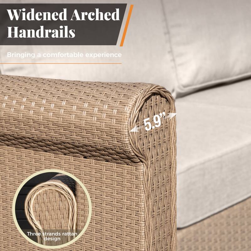 MAISON ARTS Luxury Wicker Patio Conversation Sofa Set with Curved Armrests with Cushions