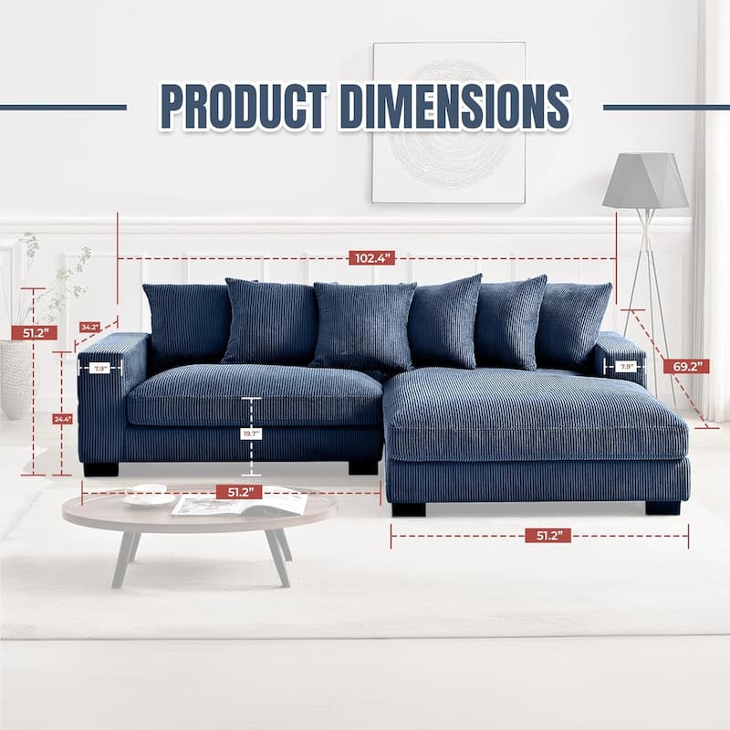 Payan 102.4 inch Wide Corduroy 2-Piece Sectional Sofa