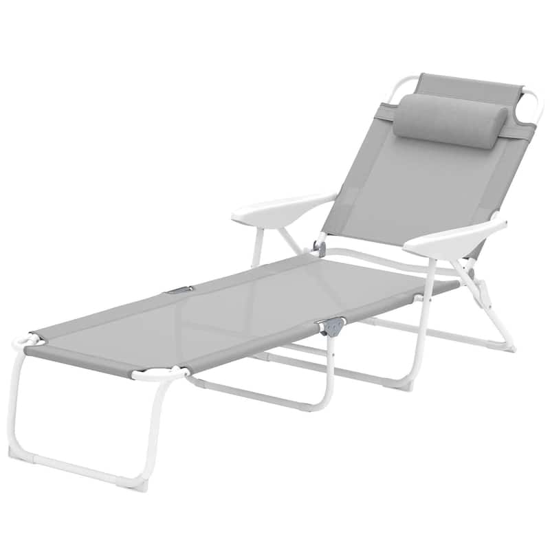 Folding Chaise with 4-Way Recline, Breathable Mesh, Removable Pillow