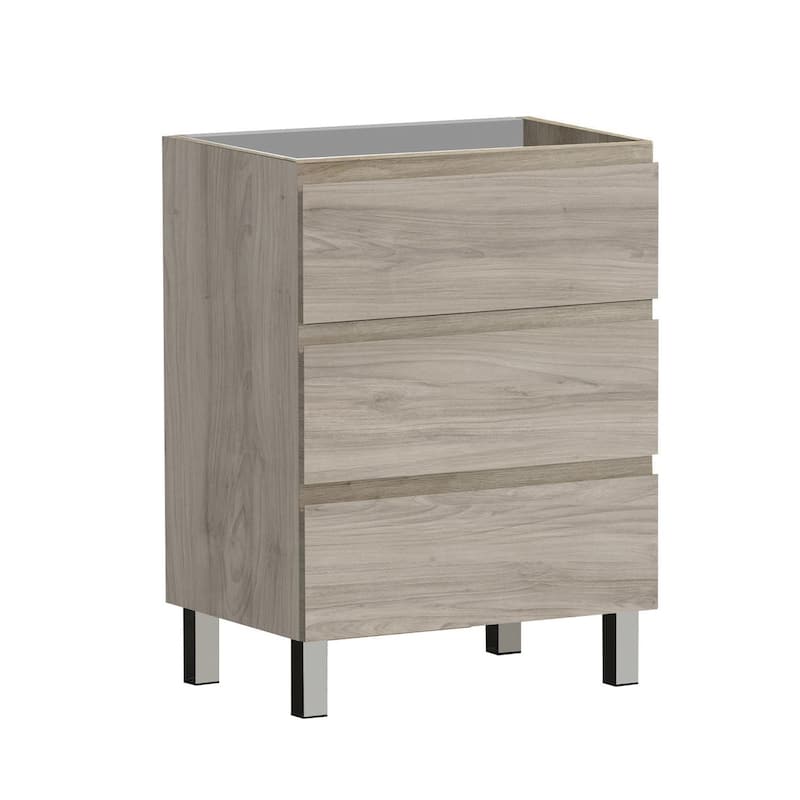 HomeRoots 24" Natural Wood Freestanding Bathroom Vanity With White Sink And Three Drawers - 24.00 in. x 39.06 in. x 18.10 in.