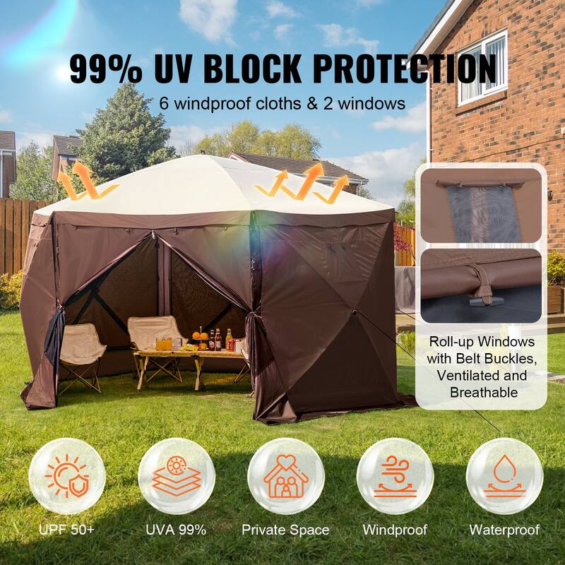 Pop Up Screen Tent 6-Sided Canopy with Privacy Panels & Netting