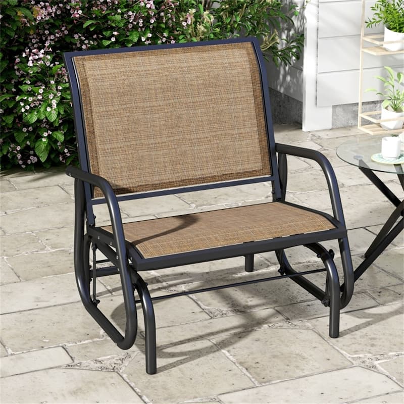 Comfortable Outdoor Glider Chair with Steel Frame and Weather-Resistant Mesh Curved Armrests - 29.5" W x 26" D x 33.5" H