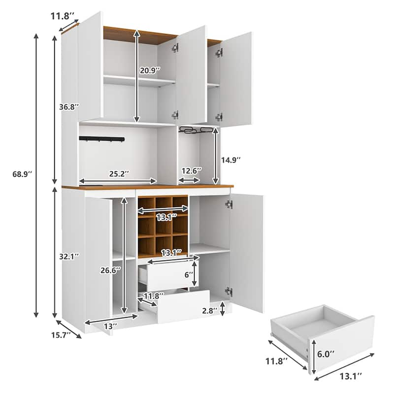 Wood Kitchen Buffet Cabinet with Storage and Wine Cabinet