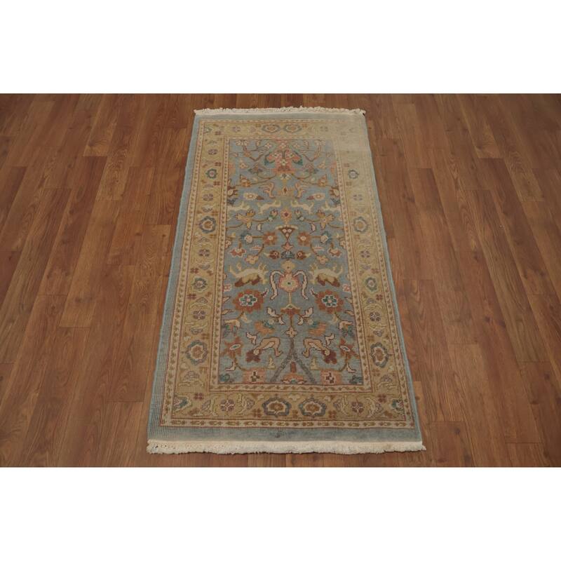 Hand Knotted Oriental 100% Wool Carpet Traditional All-Over Navy Blue & Blues Ziegler Area Rug - 3' 9'' X 2' 0''
