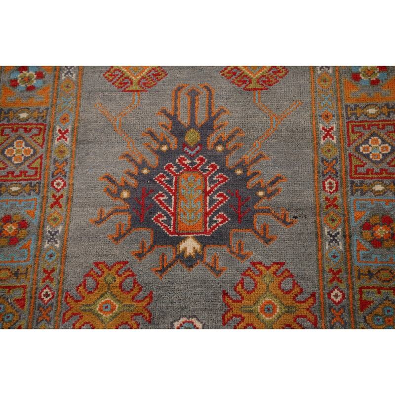 Gray Kazak Oriental Runner Rug Handmade Wool Carpet - 2'8" x 9'7"