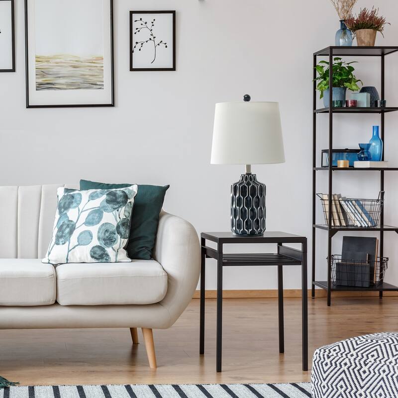 22 in. Blue Finish Table Lamp with White Shade, Sturdy Table Lamp for Living Rooms and Bedrooms