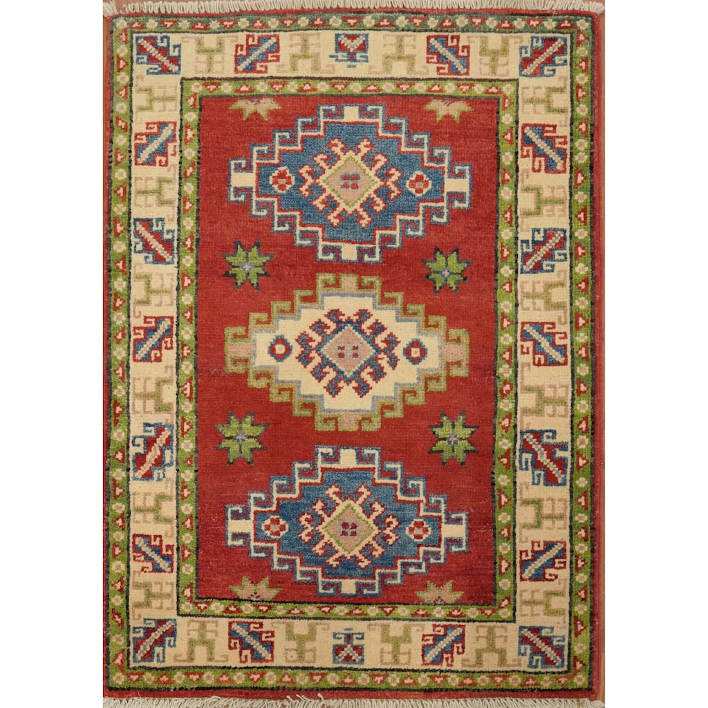 Hand Knotted Oriental 100% Wool Carpet Traditional Tribal Red Kazak Area Rug - 2' 11'' X 2' 0''