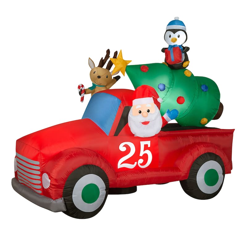 National Tree Company 8 ft. Inflatable Santa in Vintage Pickup Truck