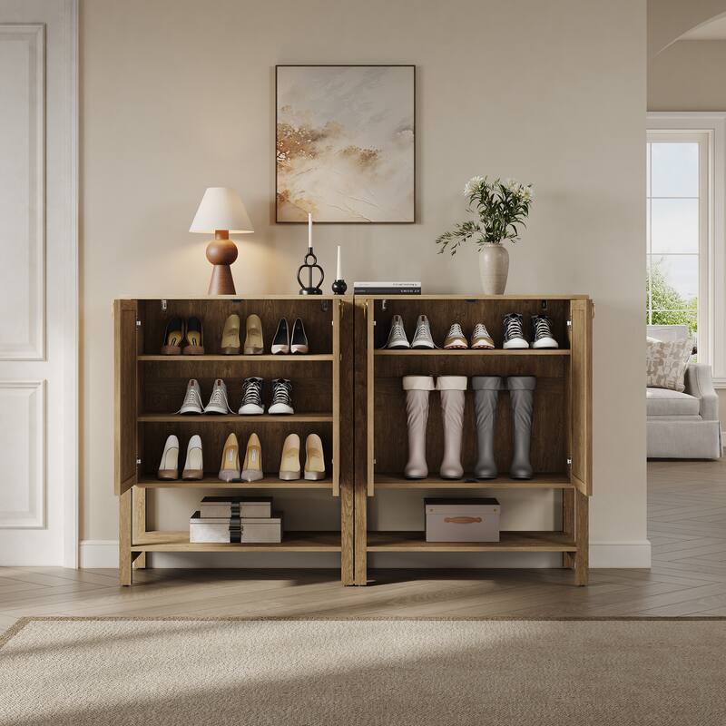 Rattan - Doors Shoes Cabinet with Adjustable Interior