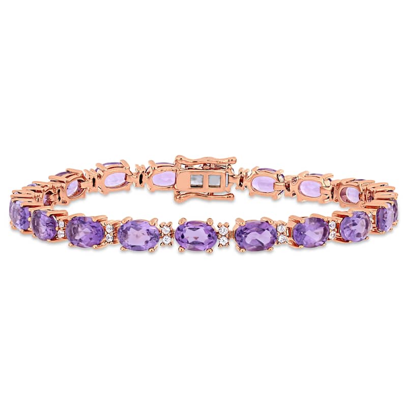 14 1/10ct TGW Amethyst White Sapphire Tennis Bracelet in Rose Plated Sterling Silver by Miadora