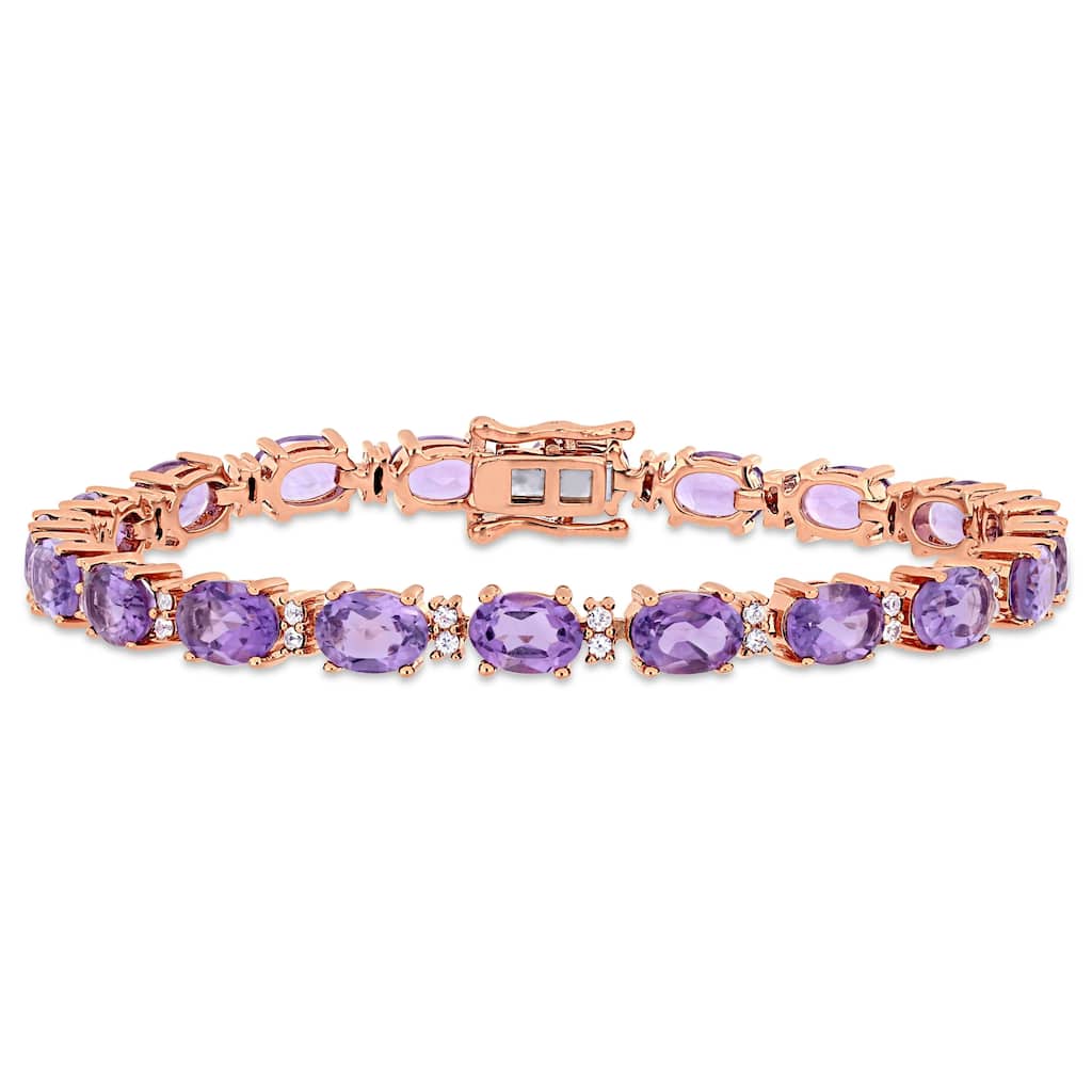 Miadora 14 1/10ct TGW Amethyst White Sapphire Tennis Bracelet Rose Plated Sterling Silver