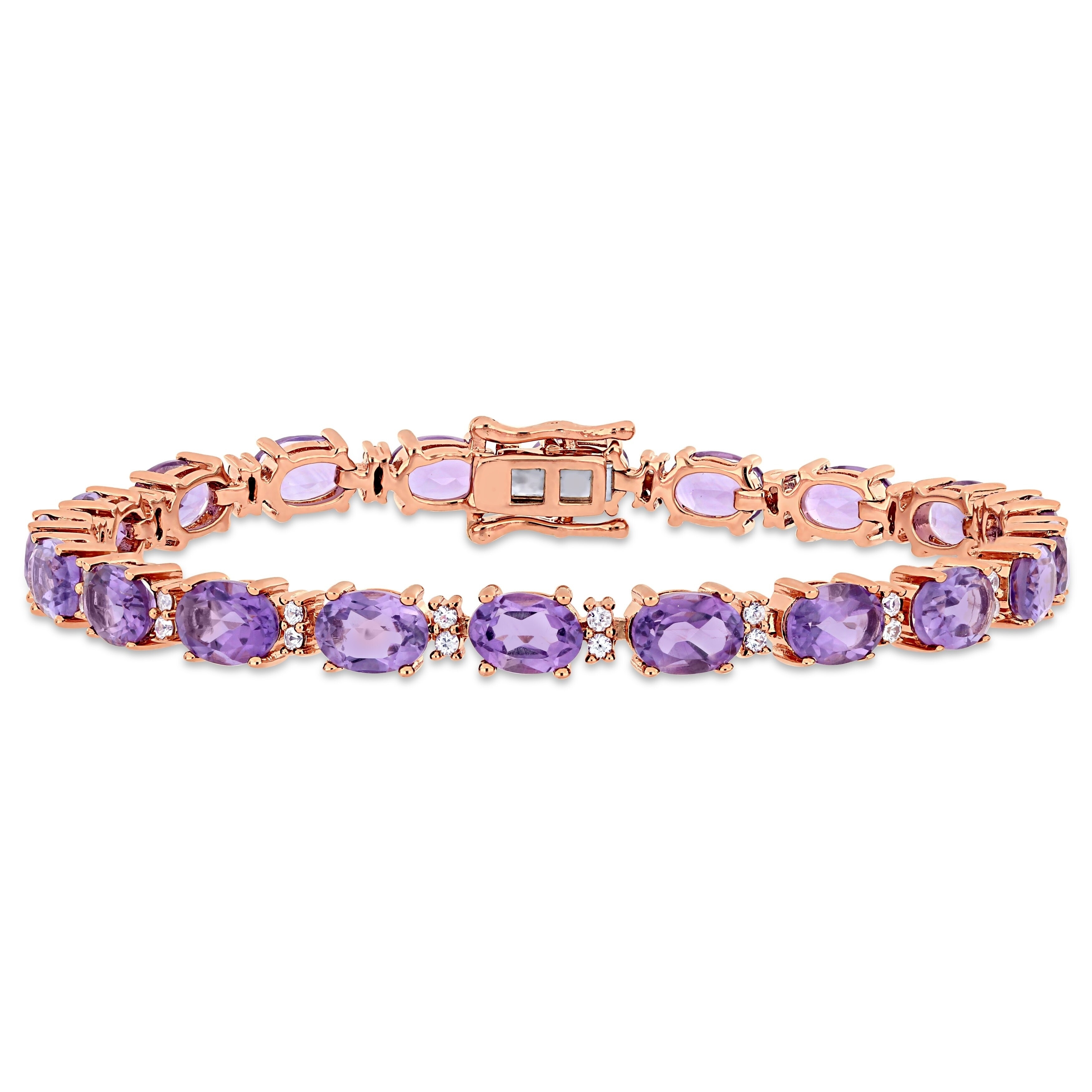 Miadora 14 1/10ct TGW Amethyst White Sapphire Tennis Bracelet Rose Plated Sterling Silver