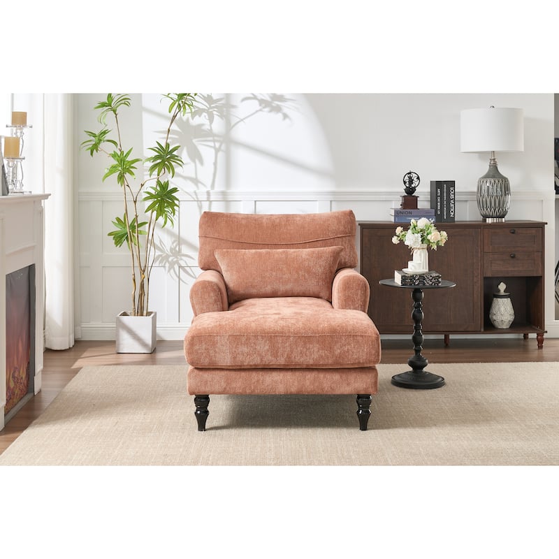 GDFStudio - Marcelline Chaise Lounge Recliner with Solid Wood Frame and Cushion
