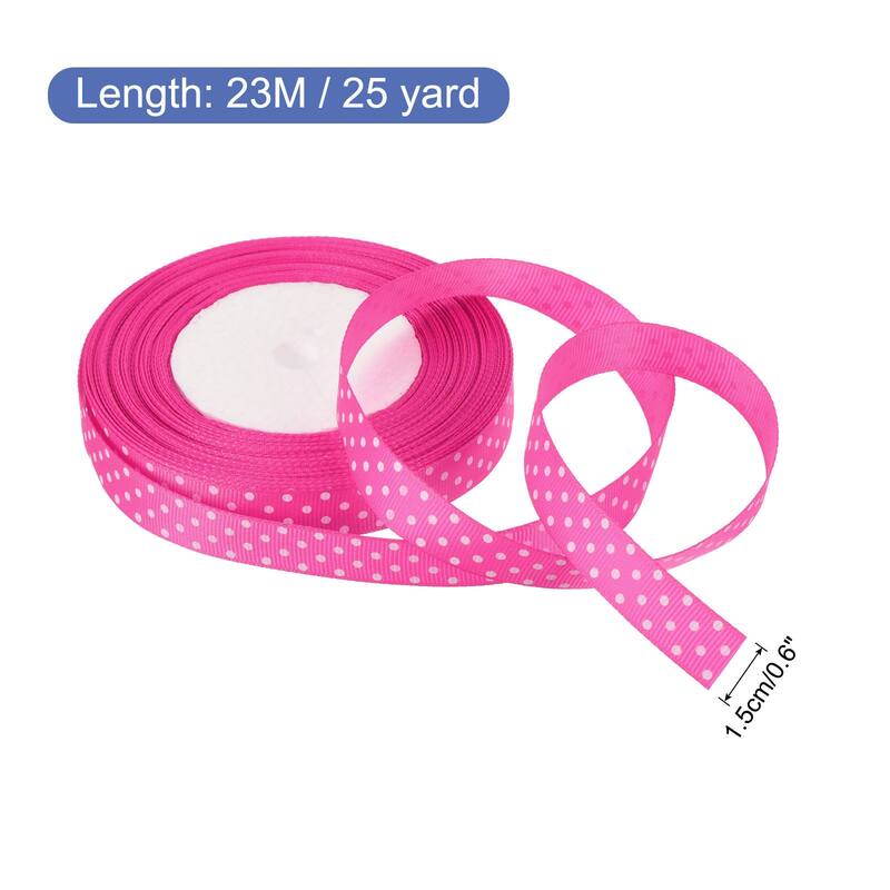 Grosgrain Ribbons with Dots Ribbon Bow Decoration - Rose Red - 25 Yards 5/8 Inch