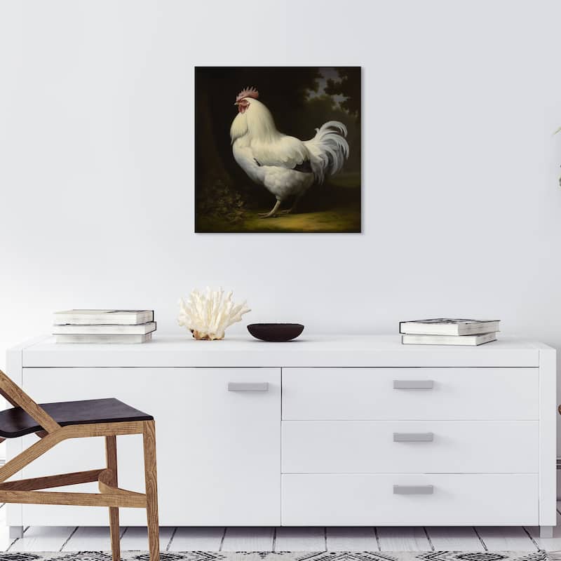 Wynwood Studio Canvas Animals Rooster goes to the kitchen White and Eggshell Traditional Wall Art Canvas Print - 20 x 20