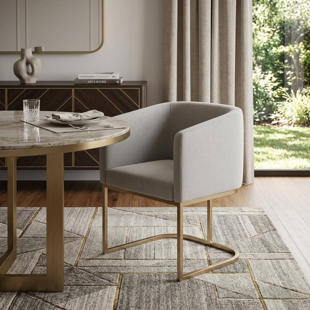 HomeRoots Light Gray And Antiqued Brass Upholstered Fabric Dining Arm Chair - 22.50 in. x 30.25 in. x 24.00 in.