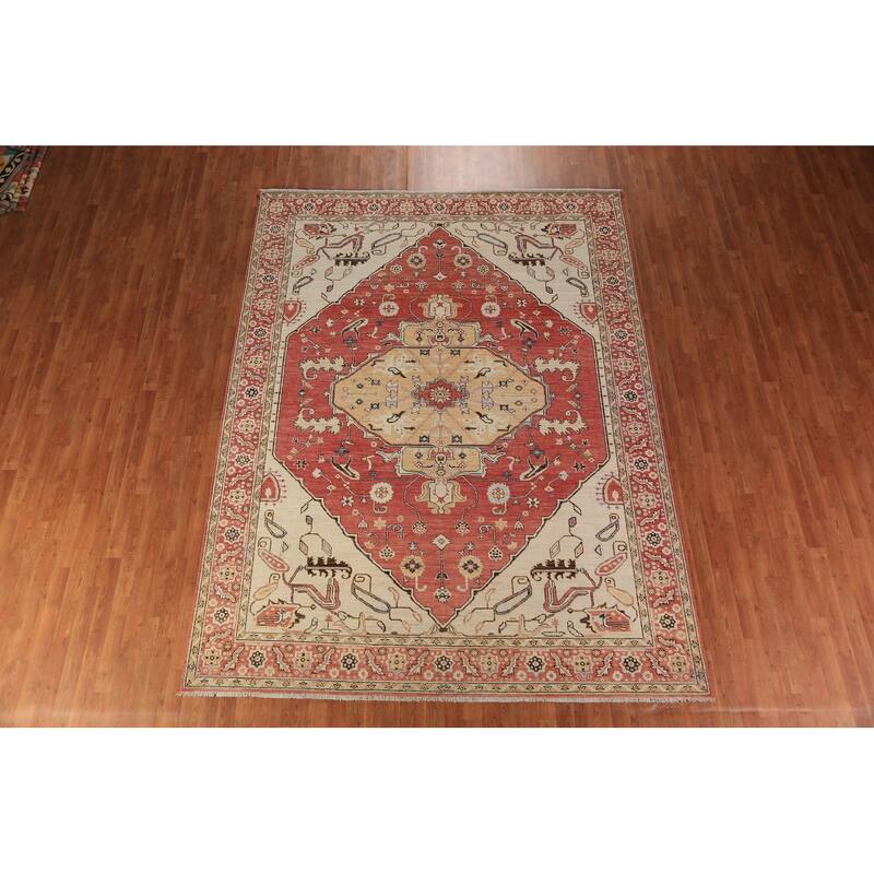 Oriental Heriz Serapi Rug Hand-Knotted Orange Wool Carpet - 8'0"x 10'6"