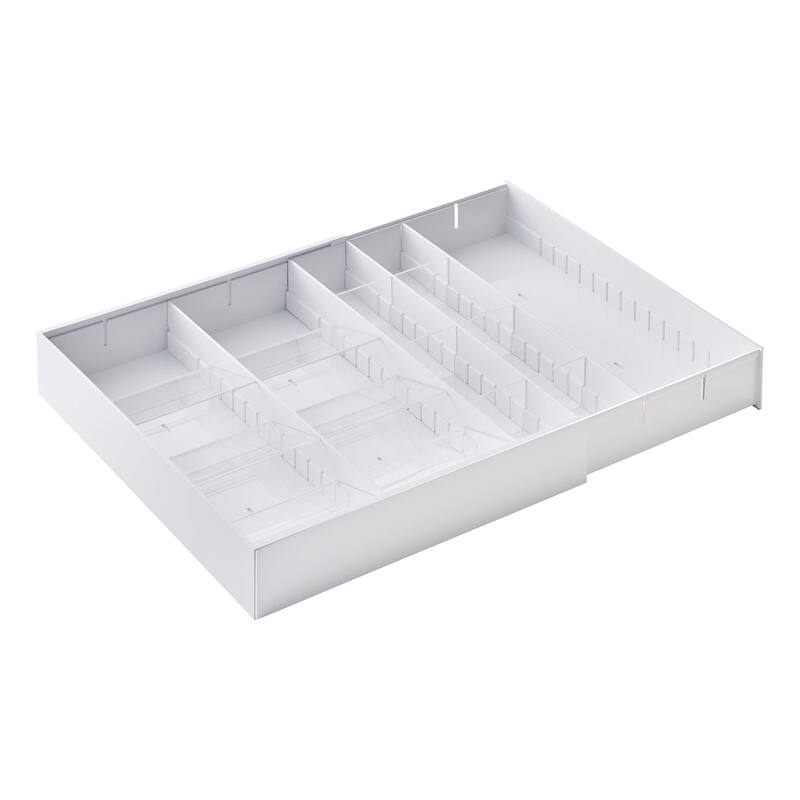 Yamazaki Home Cutlery Organizer - Three Styles, ABS Plastic, Expandable I, Adjustable - L 13.78 x W 11.69 x H 2.17 inches - White