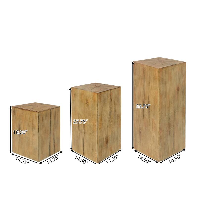 Roomfitters Retro Natural Style Side Table Set, Stackable Square-Column MGO End Tables for Living Room, Bedroom - Natural