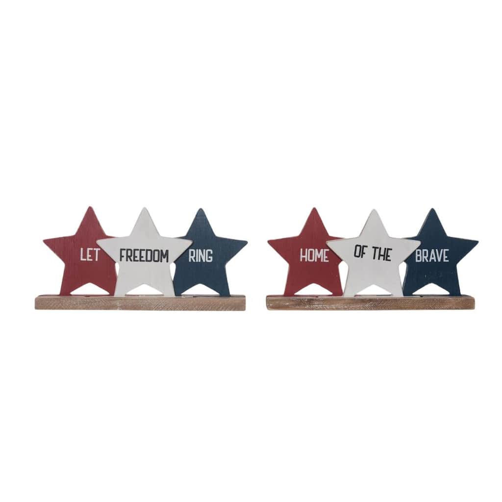 Patriotic MDF/Wood Layered Star Block Decor Set of 2