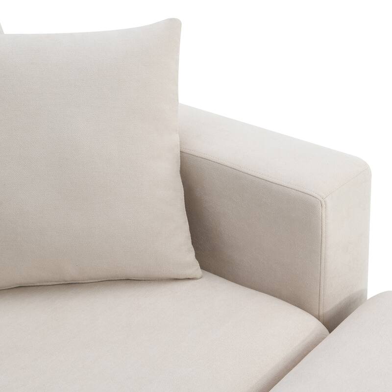 L-shaped Couch Set with 2 Free pillows,4-seat Polyester Fabric Couch Set with Convertible Ottoman for Living Room, Apartment
