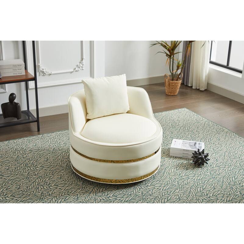 Faux Leather Swivel Barrel Chair, Upholstered Lounge Club Chair, Single Sofa Chair with Pillow & Stainless Steel Base