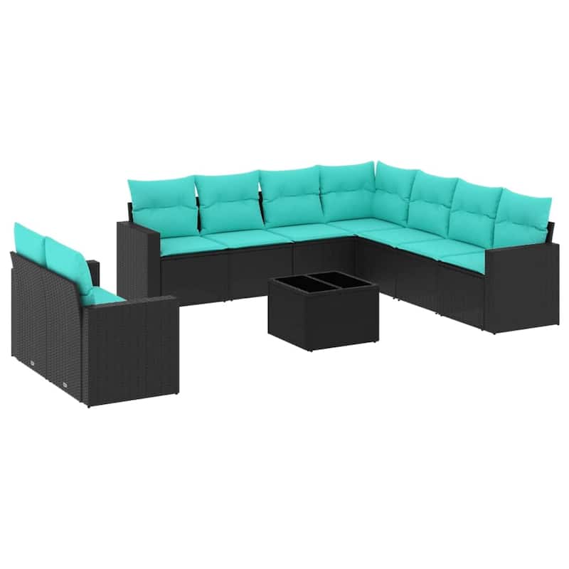vidaXL Patio Sofa Set with Cushions Outdoor Conversation Furniture Poly Rattan - 25.8" x 24.4" x 27.2"