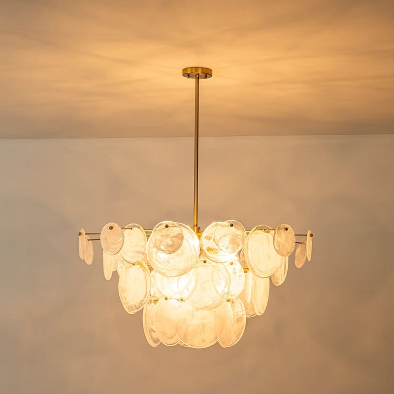 9-Light Modern Tiered Cloud Glass Discs Chandelier - Burnished Brass - 37.4in