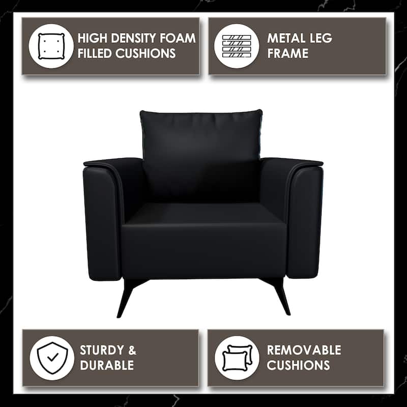 Rusk Leather Upholstered Single-Seater Sofa Couch with Steel Legs and Removable Cushions for Home Office Living Room & Bedroom