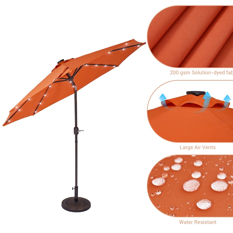 LIVOOSUN LED 9ft Patio Umbrella Market Umbrella Steel Tilt w/Crank