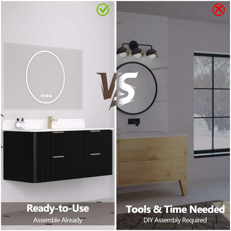 48" Floating Bathroom Vanity with Integrated countertop Rectangulare Sink Solid Wood - 48 inch