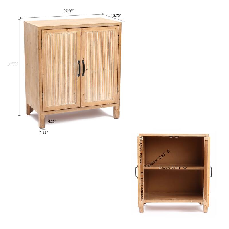 2-Door Wood Storage Cabinet - Natural Finish Accent Cabinet - Home Entryway Organizer
