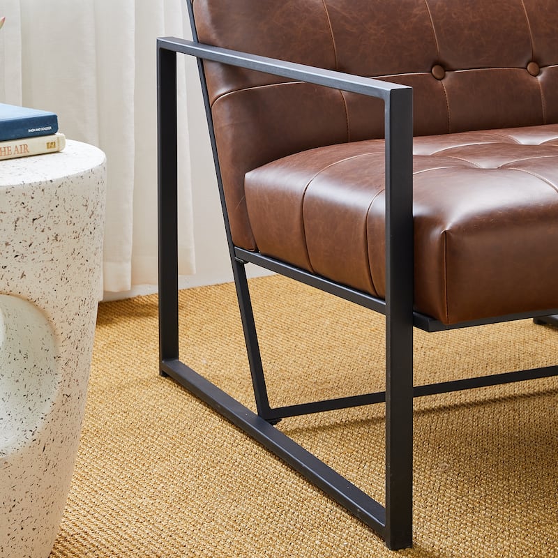 Glitzhome 29.50"W Mid-Century PU Leather Tufted Accent Chair - 29.5"W x 30.5"H x 29.25"D