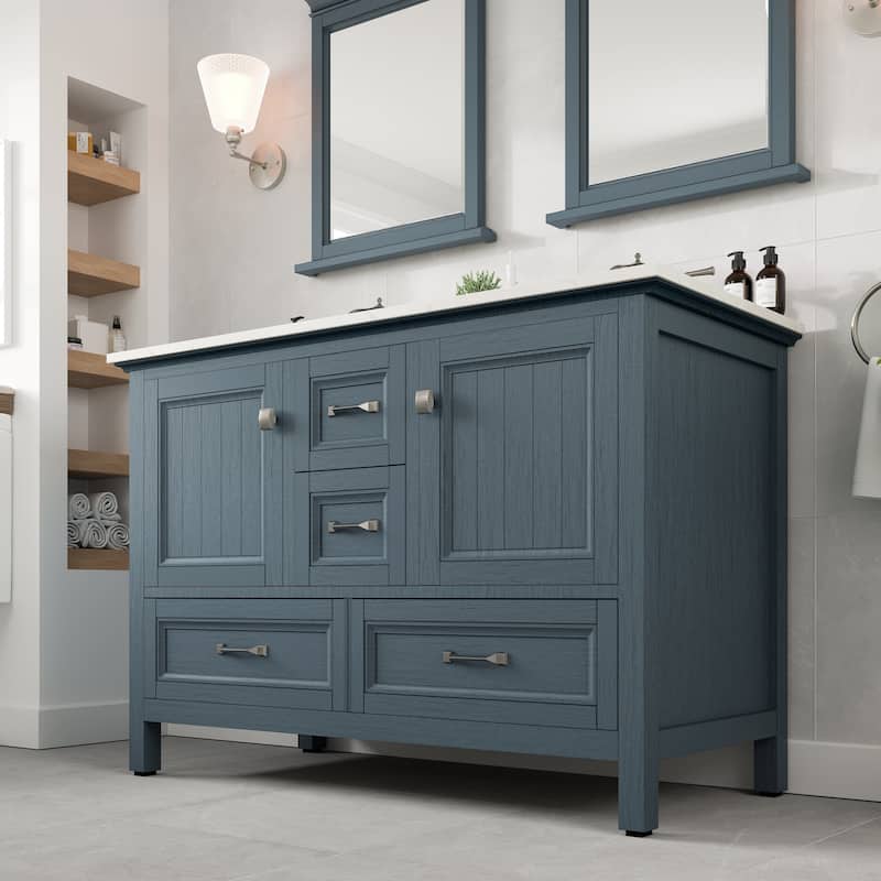 Eviva Britney 48"W Ash Blue DS Bath Vanity with Carrara Quartz Top