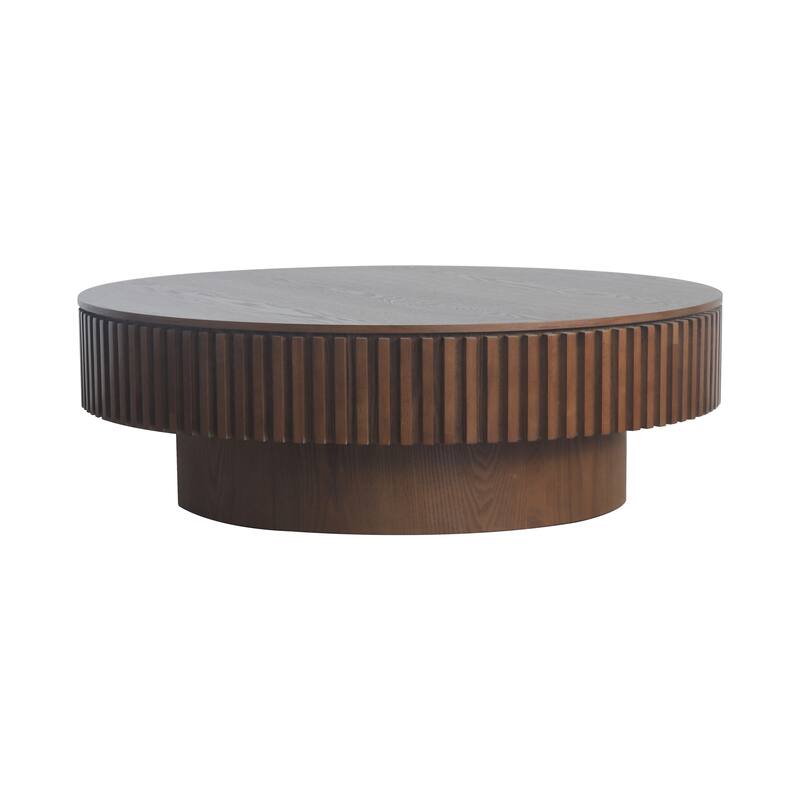 Round Coffee Table With Storage Solid Wood Veneered Modern Coffee Table Accent Tea Table - Walnut