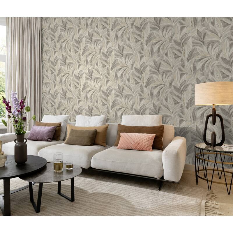 Rasch Rennie Grey Leaves Wallpaper