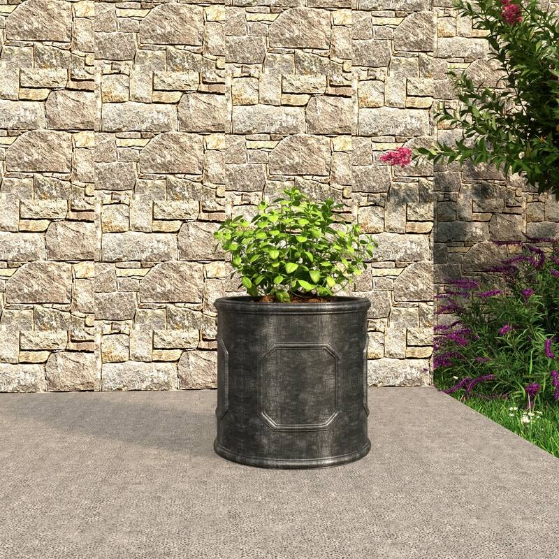 Meadow Classic Round Fiberstone and MGO Clay Planter with Drainage for Indoor Outdoor Home Office Yard Patio Fully Assembled