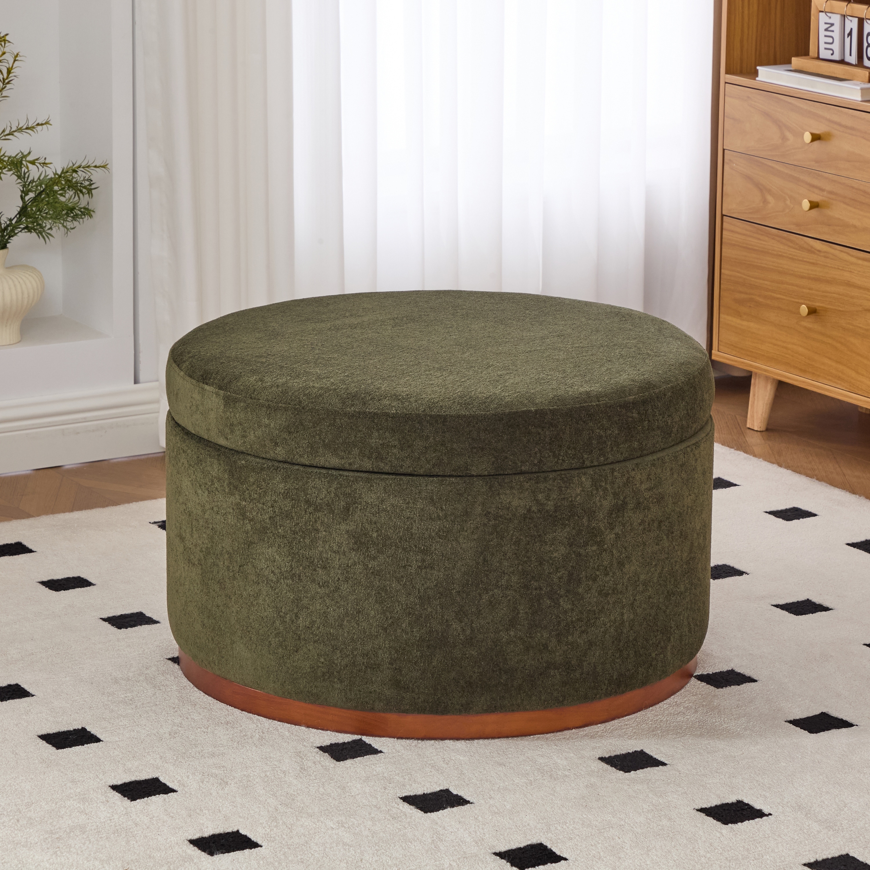 Christopher Knight Home - Rowan Modern Round Upholstered Storage Ottoman with Wood Base